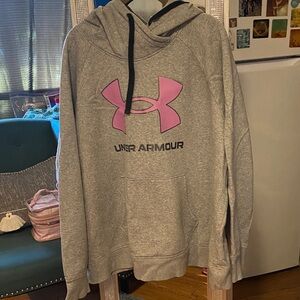 Under Armour Heather Gray Hoodie with Pink Emblem